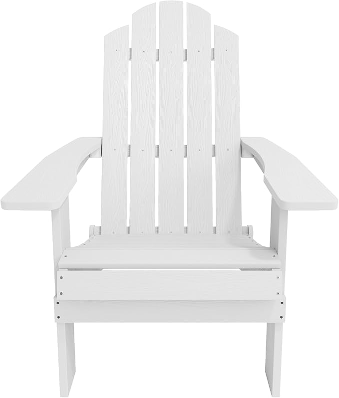MXIMU Folding Adirondack Chair for Outdoor: Easy to Assemble and Comfortable Adirondack Chairs Set of 2 - All Weather Composite Plastic Chair for Outside Fire Pit Patio Lawn Garden Backyard Use(White)