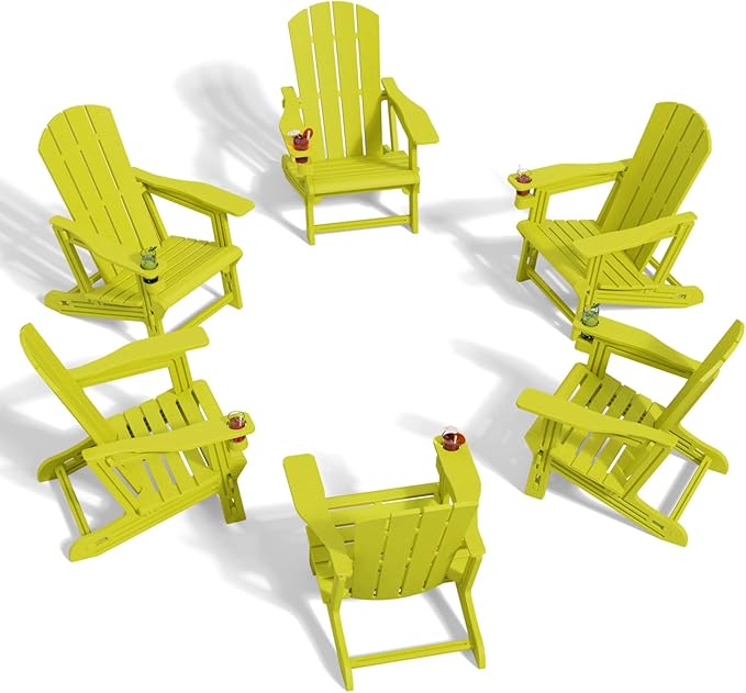 FONTOI Adirondack Chair, Plastic Adirondack Chair with Cup Holder, Outdoor Weather Resistant Lawn Furniture, 400 LBS Capacity Recliner, Garden Backyard Patio Without Screws Install, Set of 6 Yellow