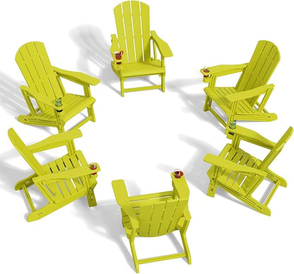 FONTOI Adirondack Chair, Plastic Adirondack Chair with Cup Holder, Outdoor Weather Resistant Lawn Furniture, 400 LBS Capacity Recliner, Garden Backyard Patio Without Screws Install, Set of 6 Yellow