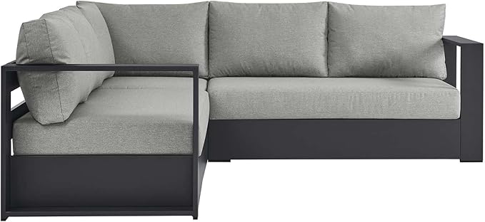 Modway Tahoe Aluminum 3-Piece Outdoor Patio Furniture Gray, Modular Sectional Sofa Set with Weather-Resistant Cushions - Photo 3