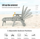 Moccha Folding Chaise Lounge Chair - Plastic Patio Lounger w/ 2 Rolling Wheels, 5-Adjustable Positions, Armrests - Photo 3