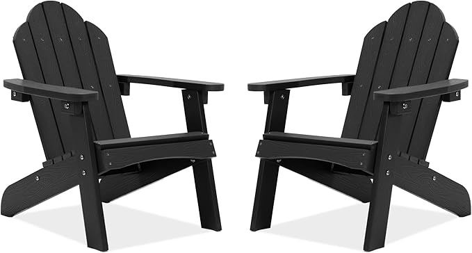LUE BONA Kids Adirondack Chairs Set of 2, Black Poly Resin Adirondack Chair, Toddler Adirondack Chair Weather Resistant, Kids Outdoor Patio Adirondack Lounge Chair for Balcony, Backyard