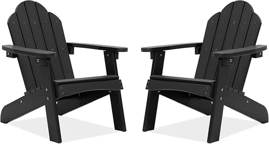 LUE BONA Kids Adirondack Chairs Set of 2, Black Poly Resin Adirondack Chair, Toddler Adirondack Chair Weather Resistant, Kids Outdoor Patio Adirondack Lounge Chair for Balcony, Backyard