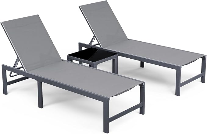 Amopatio Patio Chaise Lounge Set of 3, 24.4" Wider Outdoor Lounge Chairs with Table - Photo 1
