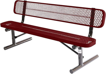 COATEDOUTDOORFURNITURE Heavy-Duty Portable Outdoor Bench Thermoplastic Coated, Expanded Metal, Commercial-Grade Seating, Made in America (Portable with Back, 6 Ft, Textured Burgundy)