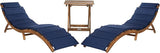 SAFAVIEH Outdoor Collection Pacifica Natural Brown Solid Wood/Navy Cushion 3-Piece Chaise Lounge Set with Table - Photo 2