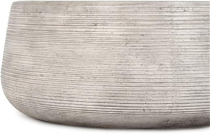 Pemberly Row Concrete Stone Outdoor Coffee Table, 37 in Wide, Rough Light Gray Finish, Fluted Texture, Hollow Drum Design, Durable Indoor/Outdoor Patio Table, Contemporary Style