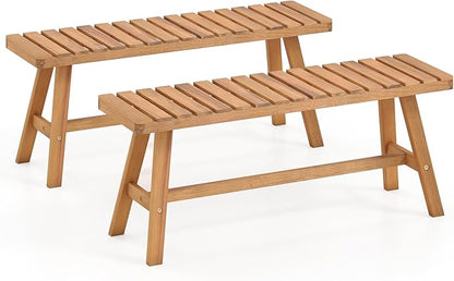 Tangkula Acacia Wood Outdoor Garden Bench, 2-Person Patio Backless Bench with Slatted Seat, 800 lbs Capacity, Outside Dining Bench for Front Porch, Balcony and Entryway (2,Natural)