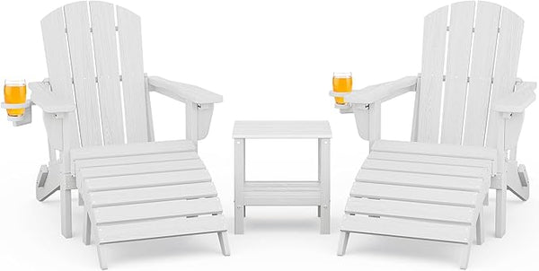 SERWALL 5-Piece Adirondack Chair and Ottoman and Table Set, White - Photo 1
