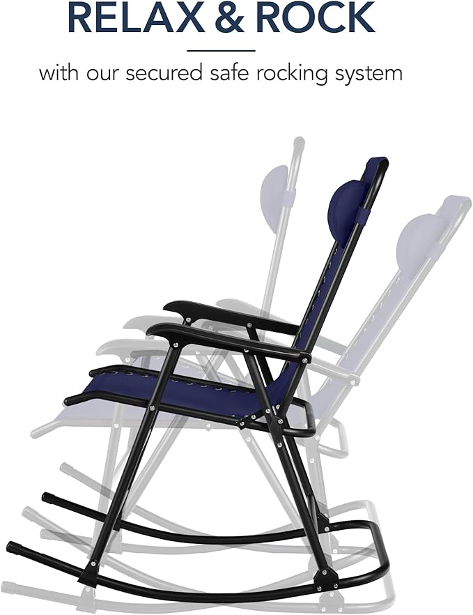Best Choice Products Outdoor Folding Rocking Chair, Zero Gravity Lounge Chair, Patio Rocker w/Headrest Pillow - Blue - Photo 4