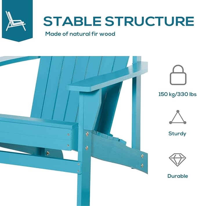 Folding Adirondack Chair, Weather Resistant Outdoor Patio Chair with Cup Holder for Lawn, Backyard, Poolside(Blue)