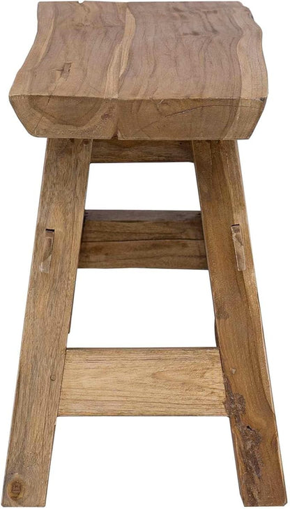 Solid Teak Wood Bench 39.37 x 11.42 x 17.13 in, Backless Rectangular Outdoor Indoor Bench for Garden Patio Balcony, Durable Sturdy Square-Leg Design with Natural Wood Grain