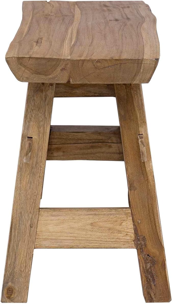 Solid Teak Wood Bench 39.37 x 11.42 x 17.13 Inches Natural Finish for Patio Garden Balcony Indoor Outdoor Use Durable Furniture Rustic Decor