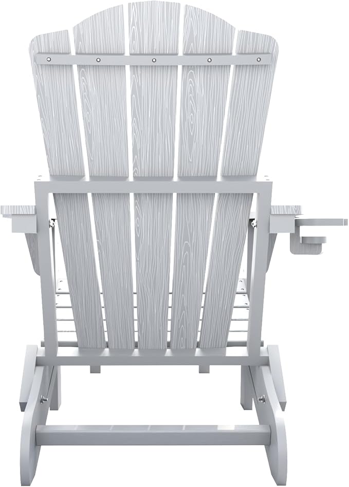 Adjustable Adirondack Chairs with Retractable Ottoman, HDEP Folding Adirondack Chair with Footrest & Cup Holder, All Weather Fire Pit Chair for Outdoor,White