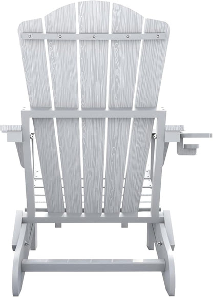 Adjustable Adirondack Chairs with Retractable Ottoman, HDEP Folding Adirondack Chair with Footrest & Cup Holder, All Weather Fire Pit Chair for Outdoor,White