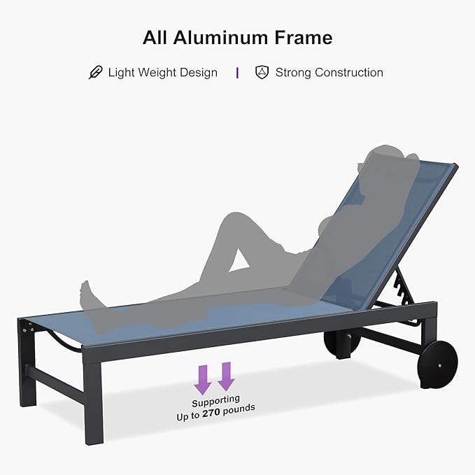 PURPLE LEAF Patio Chaise Lounge Set for 4 Outdoor Pool Lounge Chairs with Adjustable Backrest and Side Tables Aluminum - Photo 6