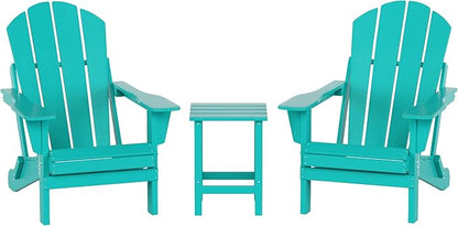 WO WESTIN OUTDOOR HDPE Laguna 3PC Outdoor Poly Adirondack Chair Set with Side Table, Turquoise