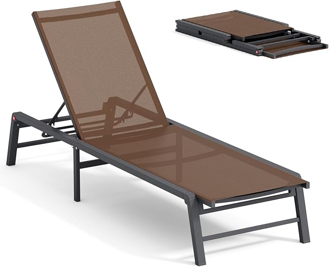 Aluminum Chaise Lounge Chair Outdoor, Foldable Patio Lounge Chair Assemble-Free - Photo 1