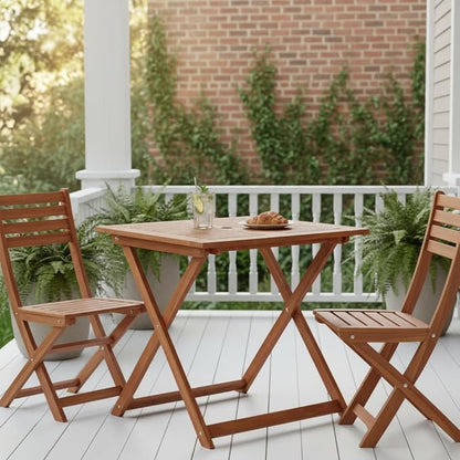Tangkula 29.5-Inch Square Patio Dining Table, Solid Wood Folding Outdoor Bistro Table with Teak Painting & 2" Umbrella Hole, Outdoor Dining Table for Balcony, Deck, Porch, Backyard