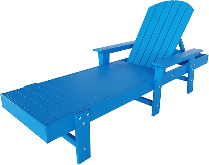 WestinTrends Dylan HDPE Outdoor Patio Poly Adirondack Reclining Chaise Lounge with Arms, Pacific Blue