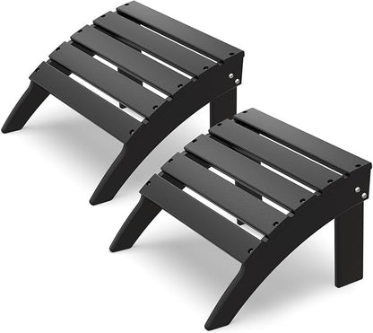 IVY&LANE Outdoor Adirondack Ottoman | Folding | Set of 2 | HDPE | Black | All Weather | Waterproof Patio Footrest for Adirondack Chair | Poly Lumber Foot Rest for Deck Backyard