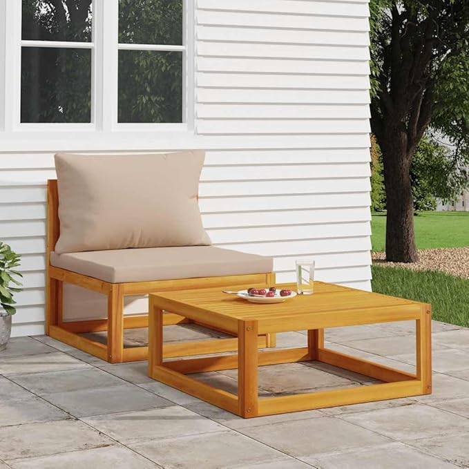 Garden Sofa Set, Taupe Solid Acacia Wood Outdoor Sectional Sofa Unit, Modular Seating for Balcony Backyard - Photo 1