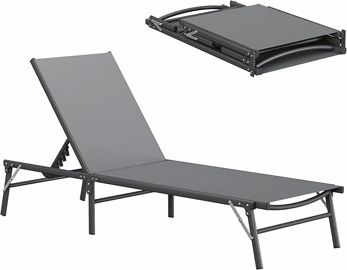 Amopatio Foldable Patio Lounge Chair, Portable Pool Chaise Lounges, Heavy Duty Iron Frame, Breathable Textilene - Photo 1