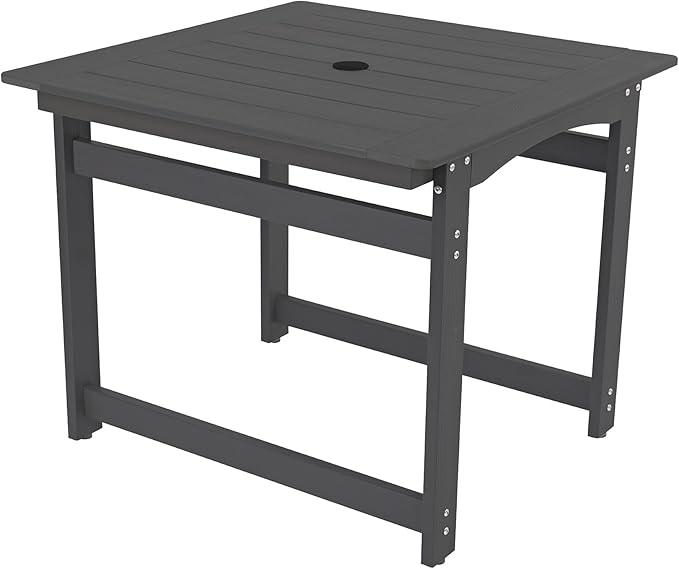 35" Outdoor Dining Table with Umbrella Hole, HIPS All-Weather Square Patio Table for Outdoor/Indoor Use, Black