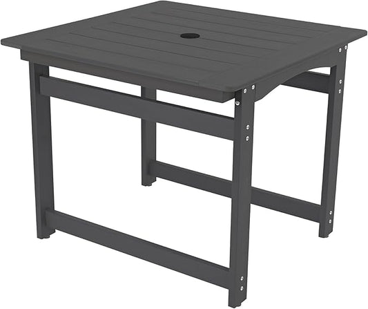 35" Outdoor Dining Table with Umbrella Hole, HIPS All-Weather Square Patio Table for Outdoor/Indoor Use, Black