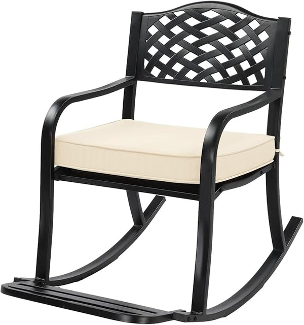 Metal Rocking Chair with Cushion, Outdoor Rocking Bench Wrought Iron Patio Rocking Chair with Footrest for Outside - Photo 1