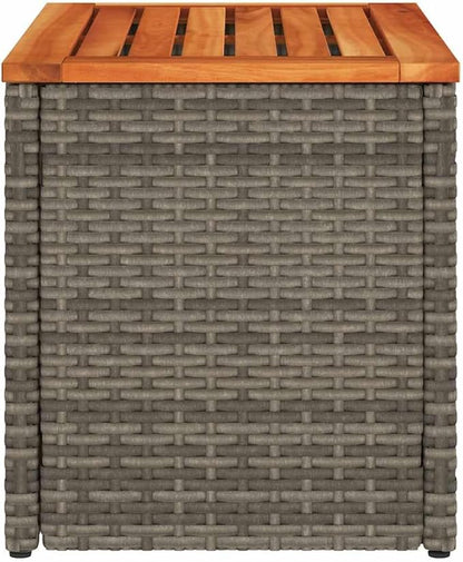 Set of 2 Outdoor Side Tables, Rectangular Patio End Table with Solid Acacia Wood and PE Rattan, Modern Garden Furniture for Backyard, Balcony, and Poolside
