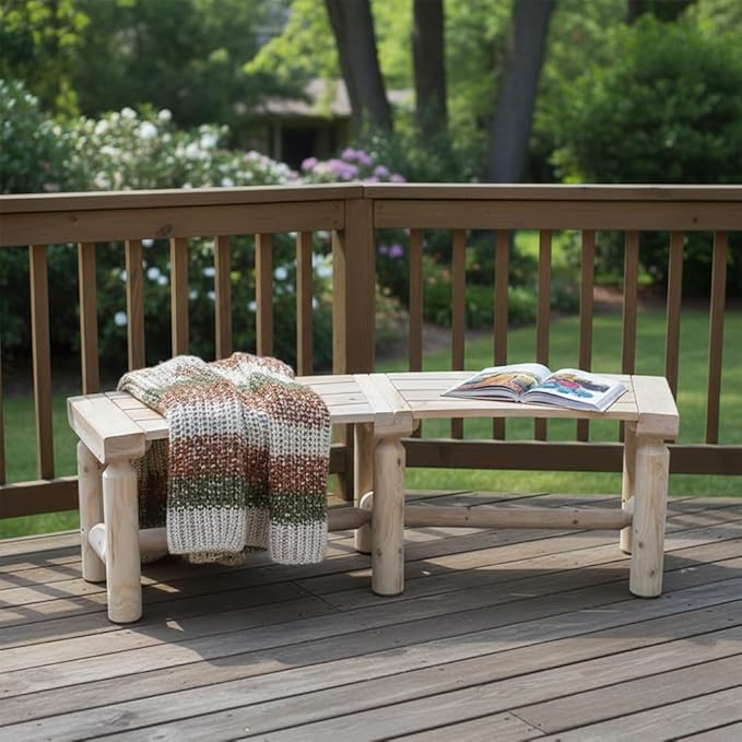 Outdoor Wooden Curved Backless Porch Bench Rustic Style Cedar/Fir Wood Log Fire Pit Bench for Patio Garden Deck and Backyard, 40"-54" W×13" D×16.5" H, 2 Packs
