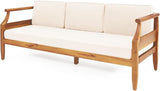 Christopher Knight Home Aston Outdoor 3 Seater Sofa, Upholstered Cushion Couch, Acacia Wood Bench Sofa, Slat Armchair - Photo 8