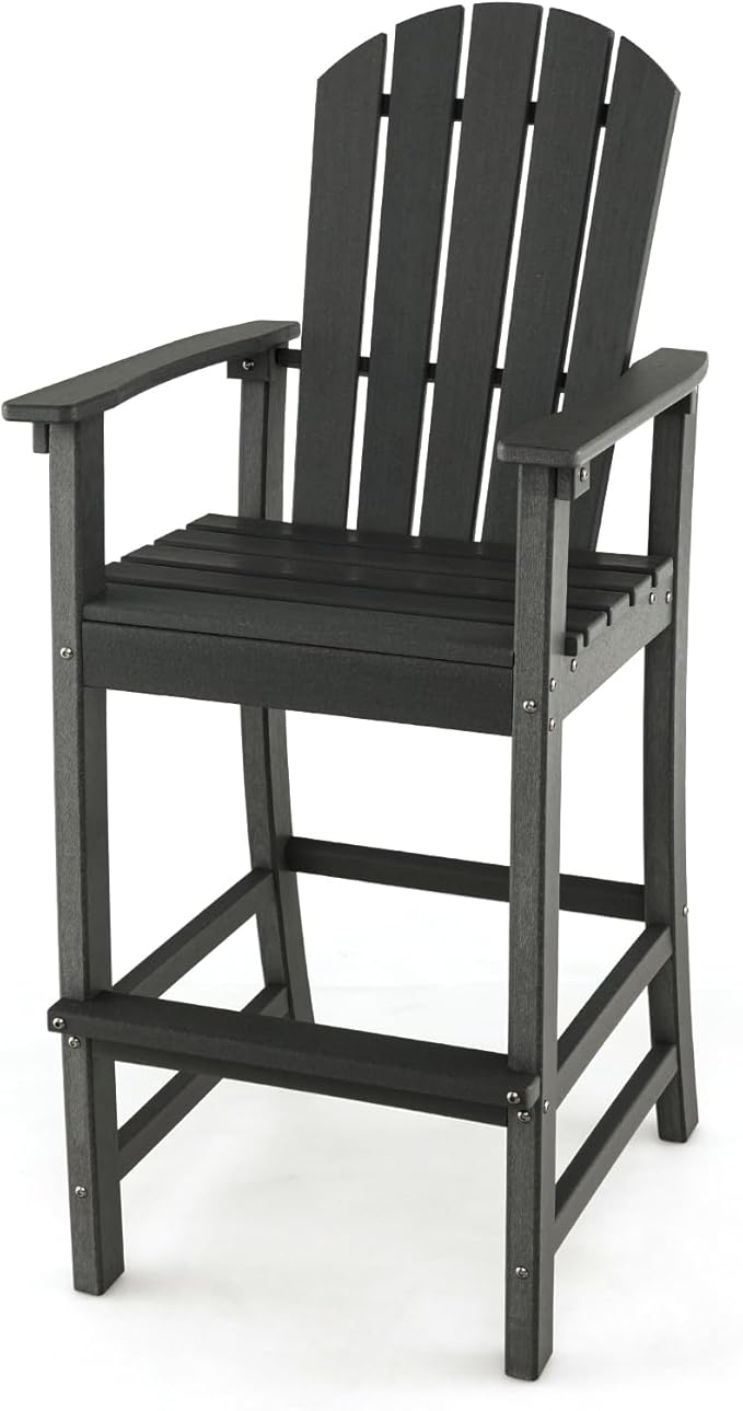ORALNER Tall Adirondack Chairs, Outdoor High Back Balcony Chair, Weather Resistant HDPE Resin Plastic Bar Height Stools, 360 LBS Lifeguard Chair for Pool Patio Deck Backyard (1, Black)