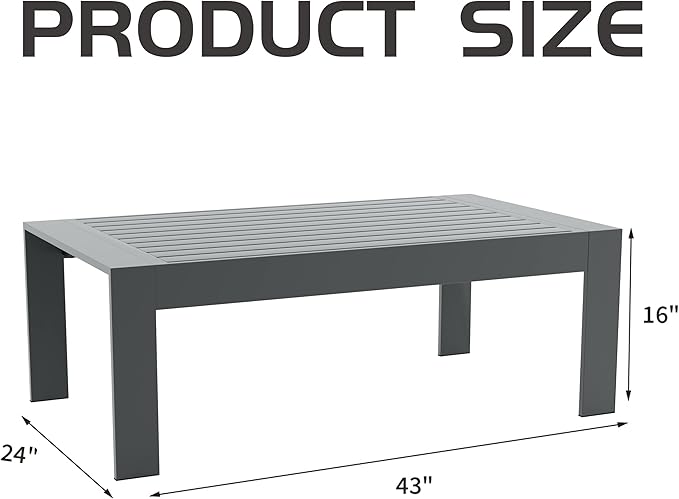 LayinSun Aluminum Outdoor Patio Coffee Table Modern Rectangle All-Aluminum End Table with Metal Frame - Photo 3