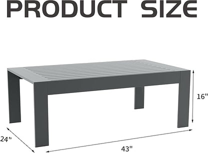 LayinSun Aluminum Outdoor Patio Coffee Table Modern Rectangle All-Aluminum End Table with Metal Frame