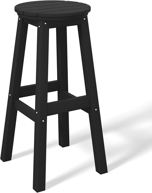 Costaelm 29" Height Outdoor Bar Stools, All-Weather Bar Stools, Adirondack Poly Patio Round Bar Stool for Patio, Deck, Kitchen Counter and Garden, Black