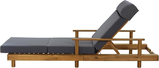 Merax Acacia Wood Outdoor Chaise Lounge Chair Set of 4, Thick 4-Fold Cushion & Headrest, 3-Position Adjustable Backrest - Photo 7