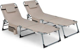 Tangkula Beach Lounge Chair, Outdoor Folding Tanning Chair with Face/Arm Hole, 2 Carry Handle, Pillow - Photo 1