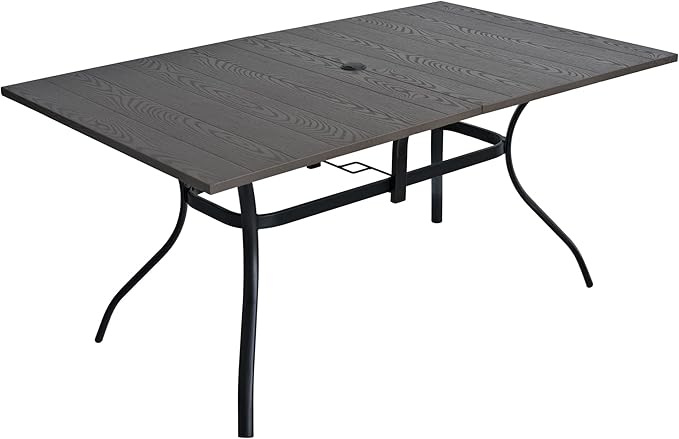 Wood-Like Embossing Rectangle Outdoor Patio Dining Table with Adjustable Umbrella Hole for 6 Person - 63" x 38" x 28"