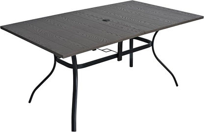 Wood-Like Embossing Rectangle Outdoor Patio Dining Table with Adjustable Umbrella Hole for 6 Person - 63" x 38" x 28"