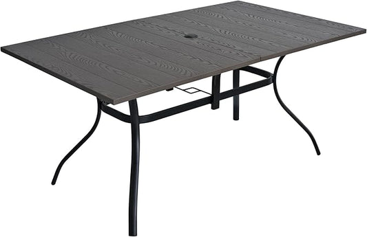 Wood-Like Embossing Rectangle Outdoor Patio Dining Table with Adjustable Umbrella Hole for 6 Person - 63" x 38" x 28"
