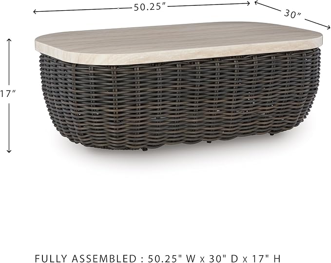 Signature Design by Ashley Kimora Casual Outdoor Fade and Rust Resistant Coffee Table, Beige & Dark Brown