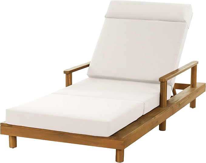 Merax Acacia Wood Outdoor Chaise Lounge Chair with Thick 4-Fold Cushion & Headrest, 3-Position Adjustable Backrest - Photo 5