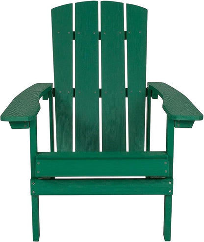 Flash Furniture Charlestown Commercial Grade Indoor/Outdoor Adirondack Chair, Weather Resistant Durable Poly Resin Deck and Patio Seating, Green