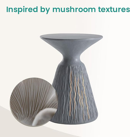 SUNBURY Outdoor Mushroom Side Table, Modern Concrete End Table, Round Accent Table w Marble Top for Plant Stand, Balcony, Courtyard, Spotted Grey