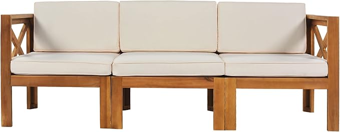 Quarte 5 Piece Outdoor Acacia Wood Sofa Set, X-Back Frames Design, Sectional Sofa Seating Group Set with Cushions