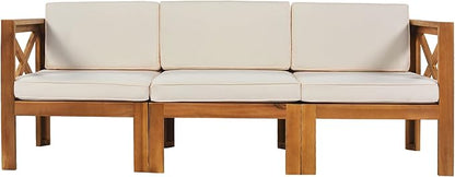 Quarte 5 Piece Outdoor Acacia Wood Sofa Set, X-Back Frames Design, Sectional Sofa Seating Group Set with Cushions