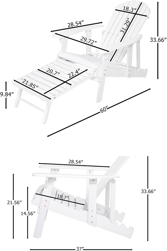 Malibu Adirondack Chair,Patio Seating,Acacia Wood,White-91