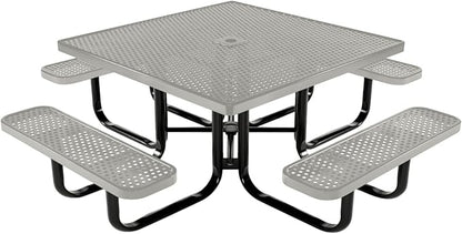 COATEDOUTDOORFURNITURE Heavy-Duty Portable Outdoor Kids Table with Umbrella Hole, Punched Steel Kids Picnic Table, Commercial-Grade, Made in America (46 in, Square, Childrens, Textured Grey)